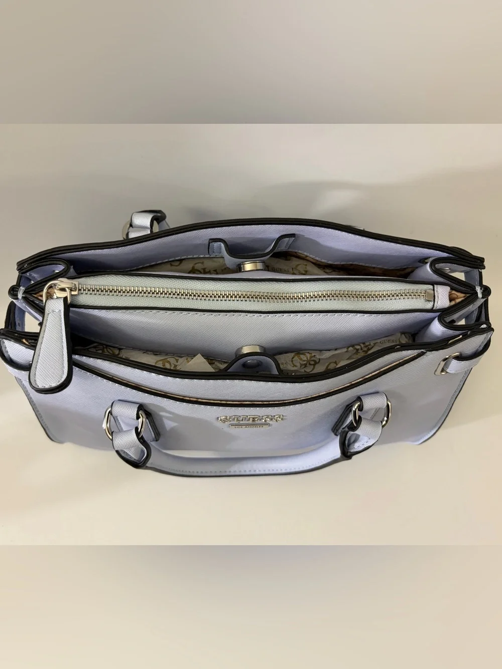 GUESS Satchel Handbag Light Blue Crossbody Purse w/ Wallet Zip Top Faux Leather